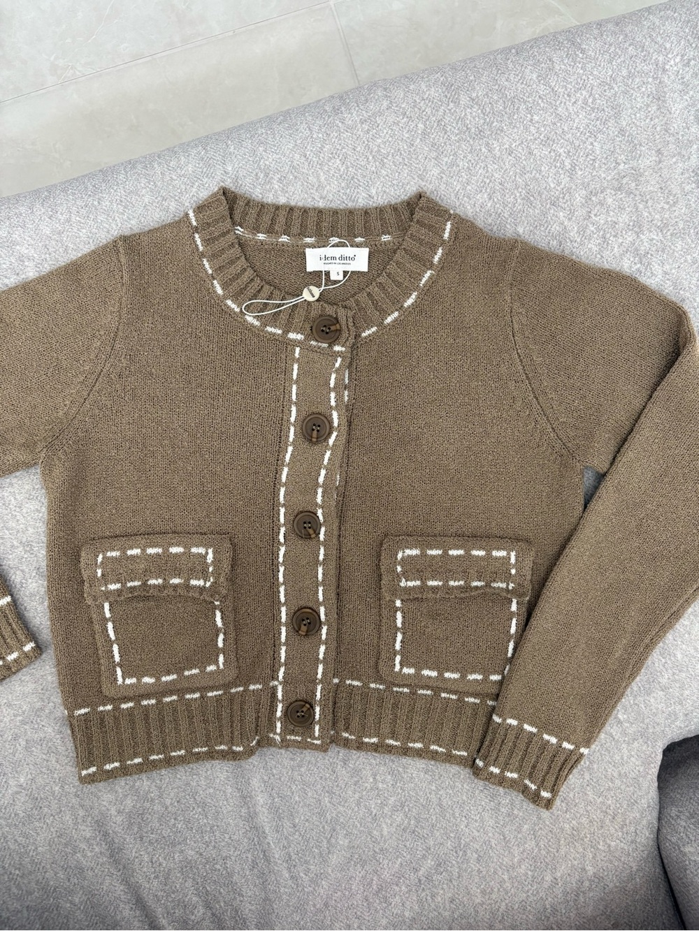 Idem Diteo Brown Stitched Wool Blend Cardigan